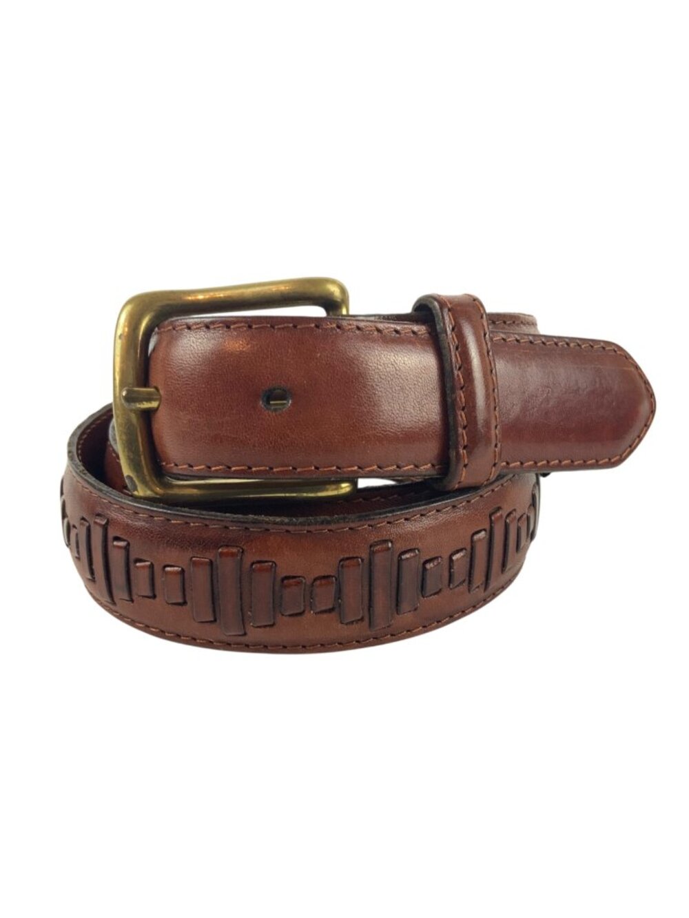 Cole Haan Brown Leather Belt With Brass Buckle Lacing Detail Size 34 Made in USA